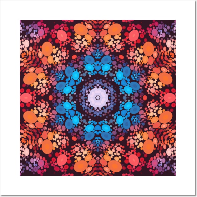 Dot Mandala Blue Red and Orange Wall Art by WormholeOrbital